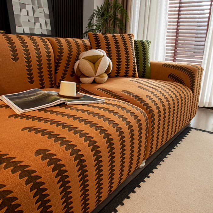 91家纺网 家纺一手货源 找家纺 沐沐家纺 2026新款阳离子四季通用沙发套茂木修竹-橙色