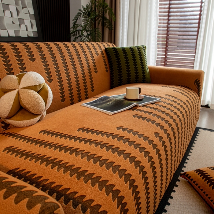 91家纺网 家纺一手货源 找家纺 沐沐家纺 2026新款阳离子四季通用沙发套茂木修竹-橙色