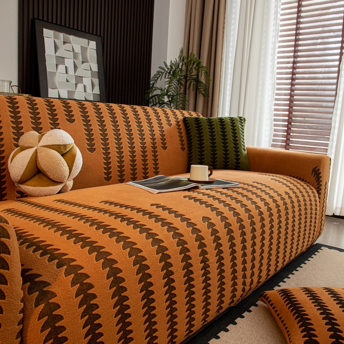 91家纺网 家纺一手货源 找家纺 沐沐家纺 2026新款阳离子四季通用沙发套茂木修竹-橙色