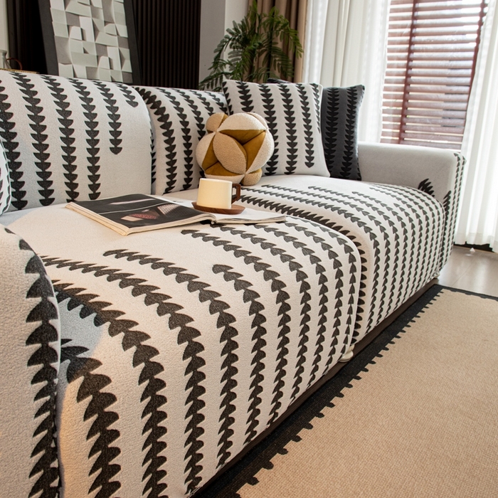 91家纺网 家纺一手货源 找家纺 沐沐家纺 2026新款阳离子四季通用沙发套茂木修竹-灰白