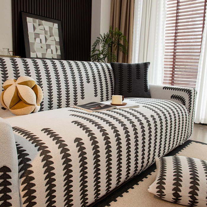 91家纺网 家纺一手货源 找家纺 沐沐家纺 2026新款阳离子四季通用沙发套茂木修竹-灰白