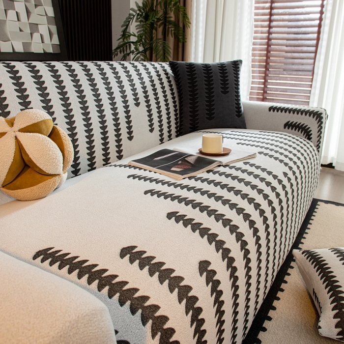 91家纺网 家纺一手货源 找家纺 沐沐家纺 2026新款阳离子四季通用沙发套茂木修竹-灰白