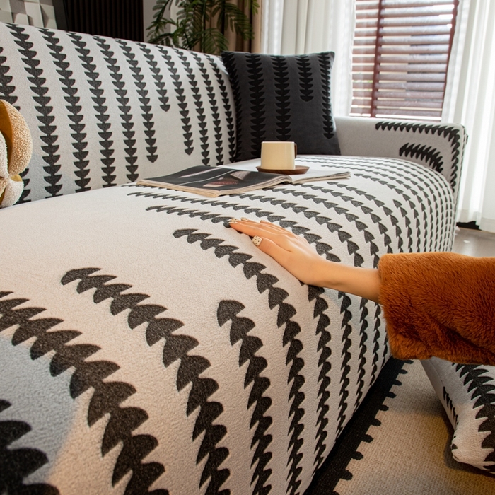 91家纺网 家纺一手货源 找家纺 沐沐家纺 2026新款阳离子四季通用沙发套茂木修竹-灰白