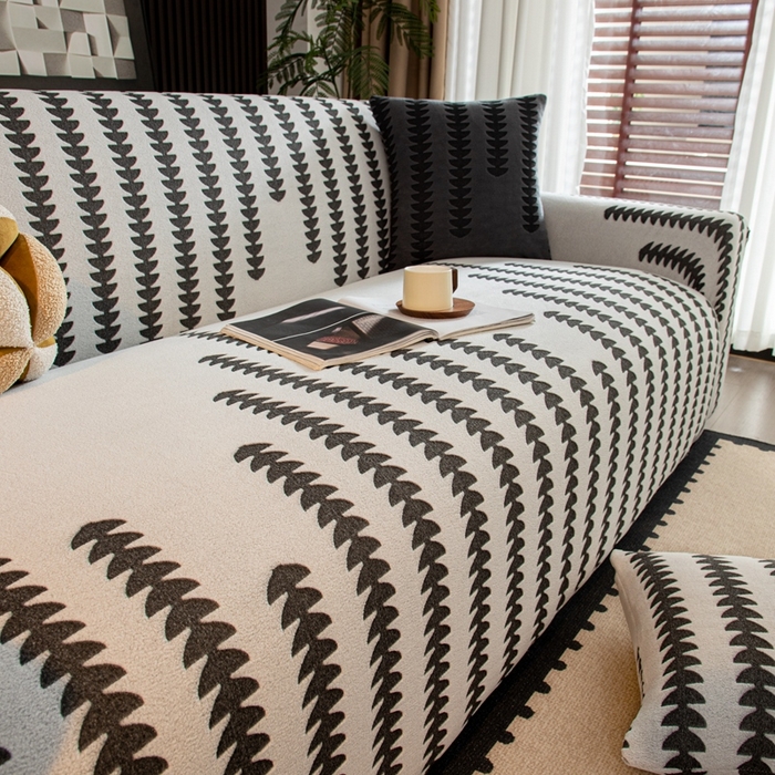 91家纺网 家纺一手货源 找家纺 沐沐家纺 2026新款阳离子四季通用沙发套茂木修竹-灰白