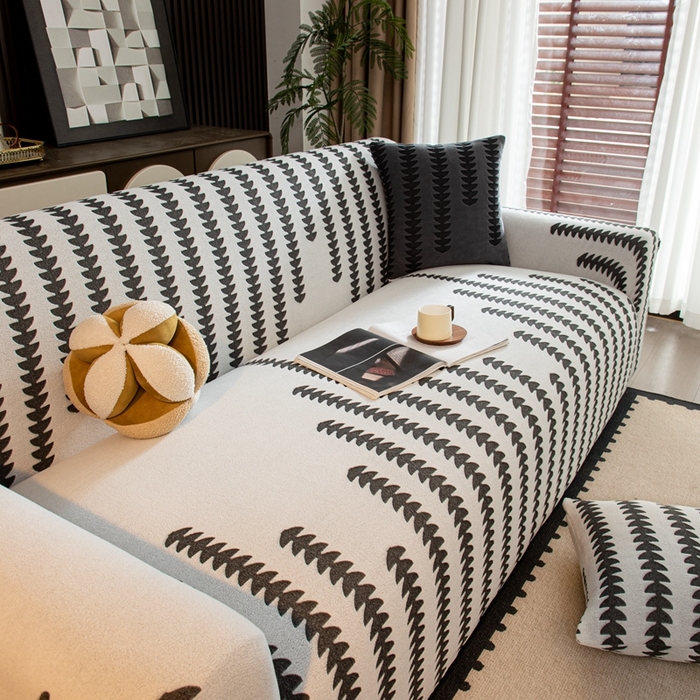 91家纺网 家纺一手货源 找家纺 沐沐家纺 2026新款阳离子四季通用沙发套茂木修竹-灰白