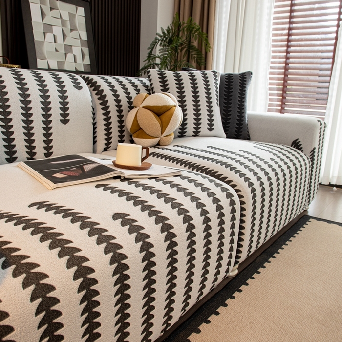 91家纺网 家纺一手货源 找家纺 沐沐家纺 2026新款阳离子四季通用沙发套茂木修竹-灰白