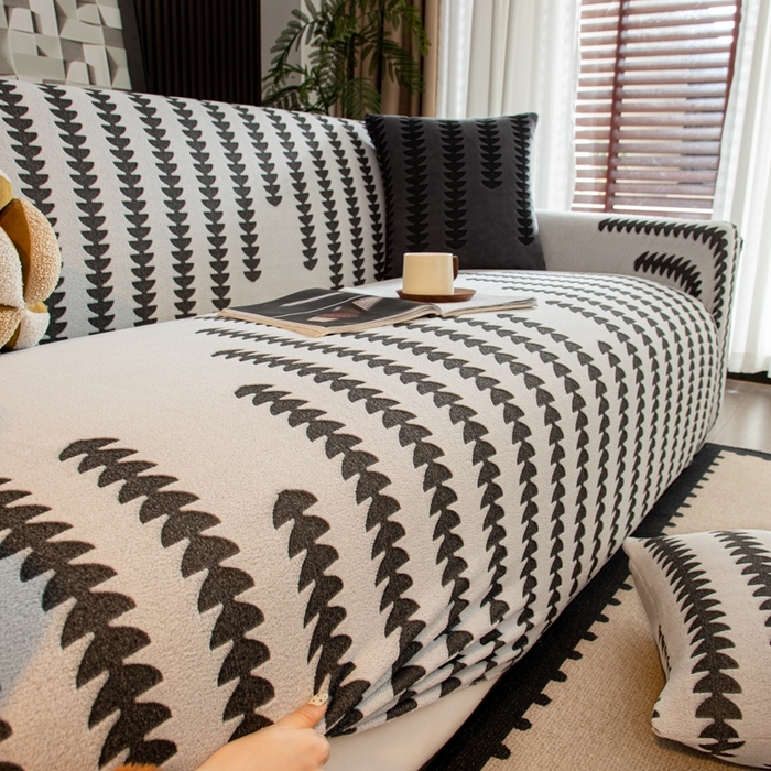 91家纺网 家纺一手货源 找家纺 沐沐家纺 2026新款阳离子四季通用沙发套茂木修竹-灰白