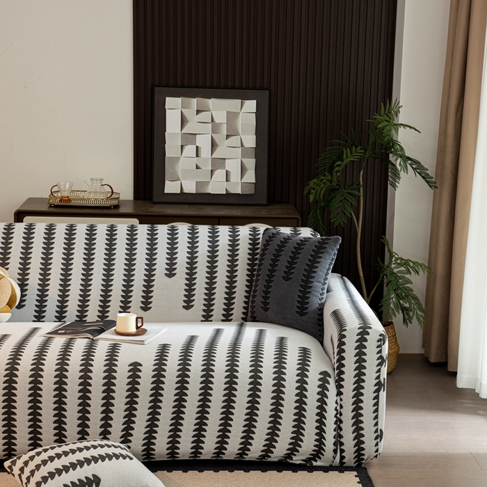 91家纺网 家纺一手货源 找家纺 沐沐家纺 2026新款阳离子四季通用沙发套茂木修竹-灰白