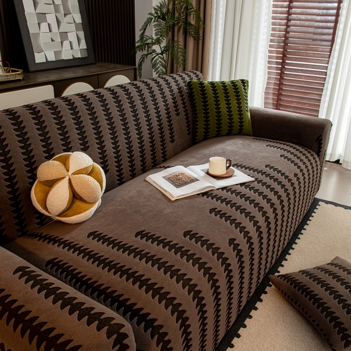 91家纺网 家纺一手货源 找家纺 沐沐家纺 2026新款阳离子四季通用沙发套茂木修竹-咖啡