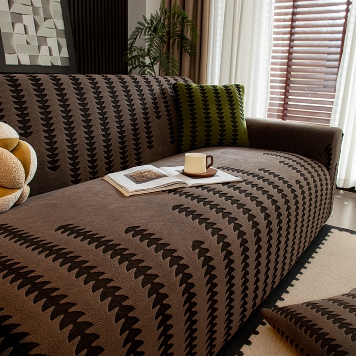 91家纺网 家纺一手货源 找家纺 沐沐家纺 2026新款阳离子四季通用沙发套茂木修竹-咖啡