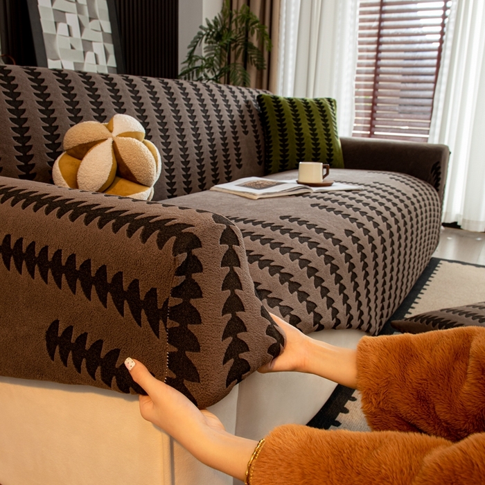 91家纺网 家纺一手货源 找家纺 沐沐家纺 2026新款阳离子四季通用沙发套茂木修竹-咖啡