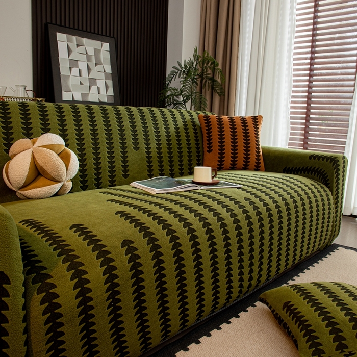 91家纺网 家纺一手货源 找家纺 沐沐家纺 2026新款阳离子四季通用沙发套茂木修竹-抹茶绿