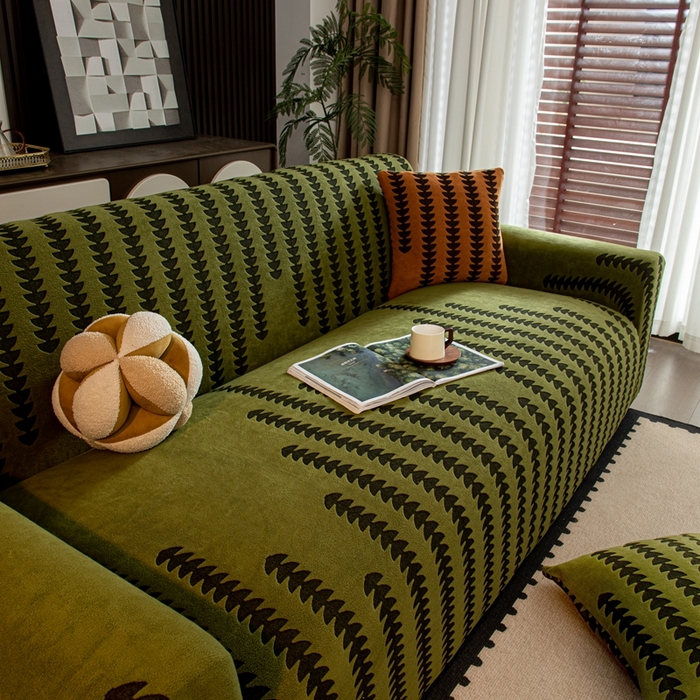 91家纺网 家纺一手货源 找家纺 沐沐家纺 2026新款阳离子四季通用沙发套茂木修竹-抹茶绿