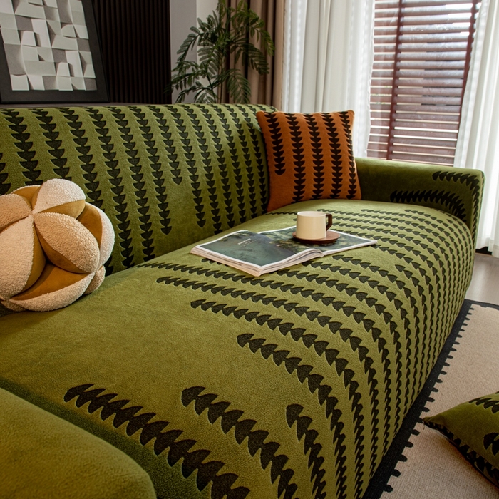 91家纺网 家纺一手货源 找家纺 沐沐家纺 2026新款阳离子四季通用沙发套茂木修竹-抹茶绿