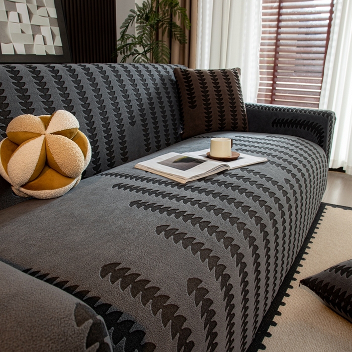 91家纺网 家纺一手货源 找家纺 沐沐家纺 2026新款阳离子四季通用沙发套茂木修竹-深灰