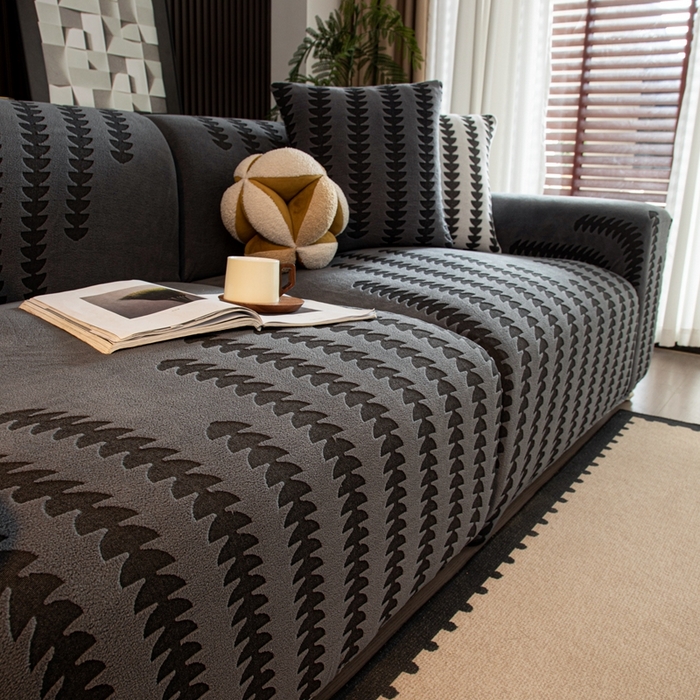 91家纺网 家纺一手货源 找家纺 沐沐家纺 2026新款阳离子四季通用沙发套茂木修竹-深灰