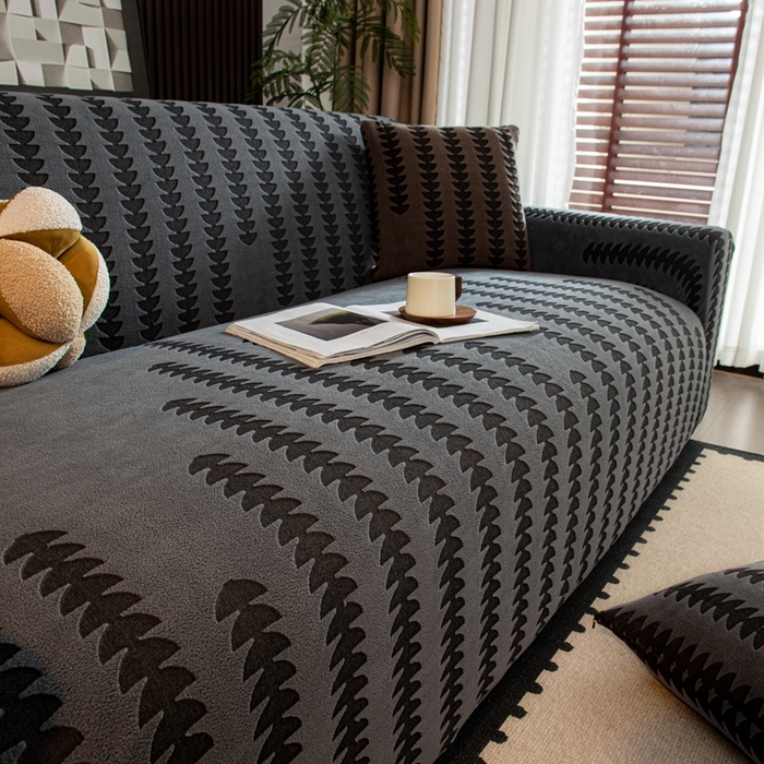 91家纺网 家纺一手货源 找家纺 沐沐家纺 2026新款阳离子四季通用沙发套茂木修竹-深灰