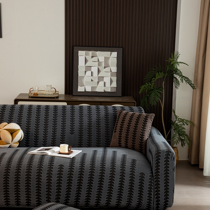 91家纺网 家纺一手货源 找家纺 沐沐家纺 2026新款阳离子四季通用沙发套茂木修竹-深灰