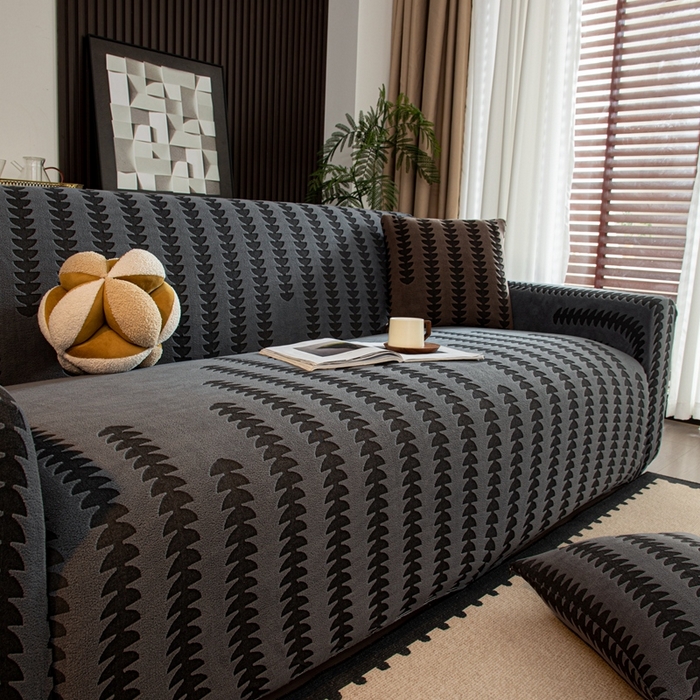 91家纺网 家纺一手货源 找家纺 沐沐家纺 2026新款阳离子四季通用沙发套茂木修竹-深灰