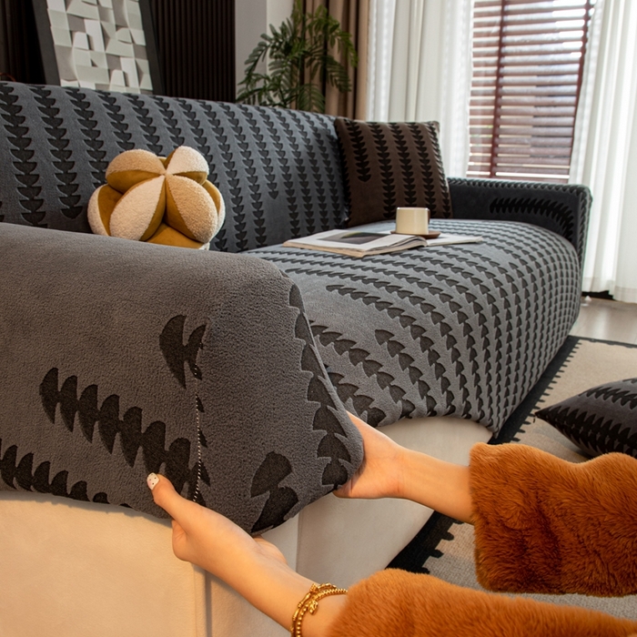 91家纺网 家纺一手货源 找家纺 沐沐家纺 2026新款阳离子四季通用沙发套茂木修竹-深灰