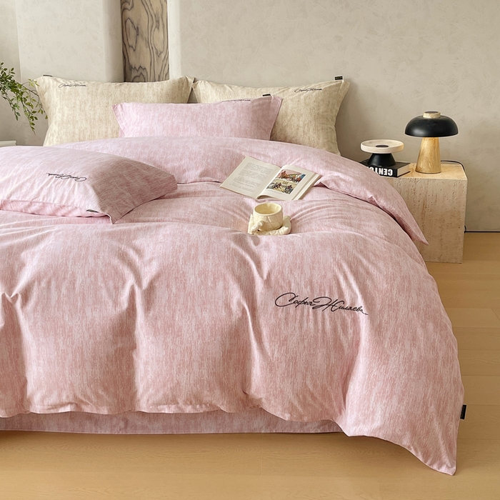 91家纺网 家纺一手货源 找家纺 春皖家纺 2025新款棉天丝纯色刺绣四件套单品系列-四件套 樱绮丝