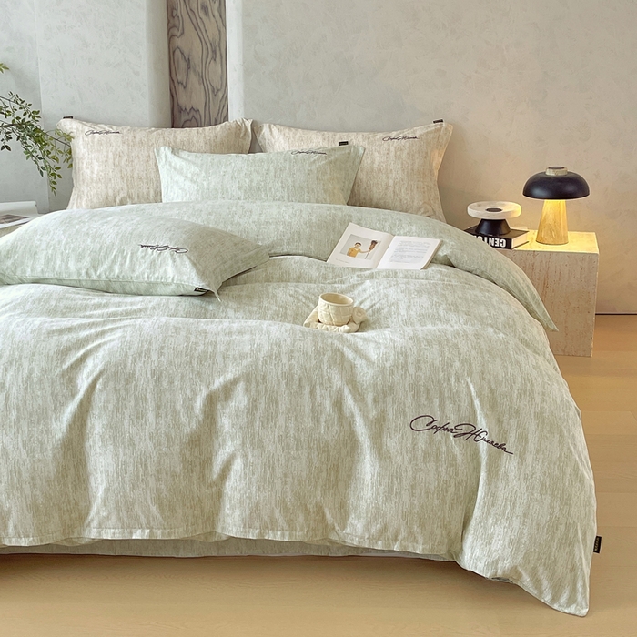 91家纺网 家纺一手货源 找家纺 春皖家纺 2025新款棉天丝纯色刺绣四件套单品系列-四件套 苔绮绿