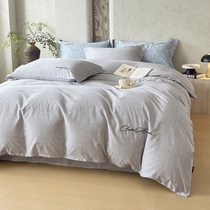 91家纺网 家纺一手货源 找家纺 春皖家纺 2025新款棉天丝纯色刺绣四件套单品系列-四件套 钛绮灰