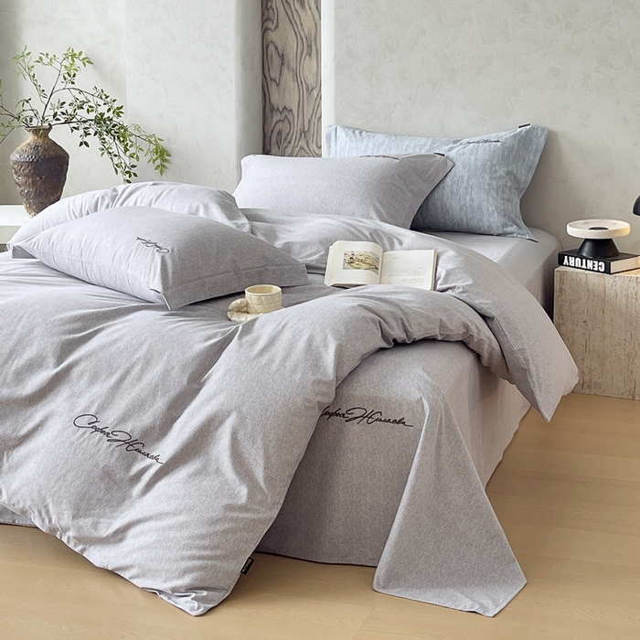 91家纺网 家纺一手货源 找家纺 春皖家纺 2025新款棉天丝纯色刺绣四件套单品系列-四件套 钛绮灰