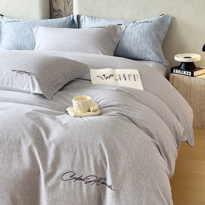 91家纺网 家纺一手货源 找家纺 春皖家纺 2025新款棉天丝纯色刺绣四件套单品系列-四件套 钛绮灰