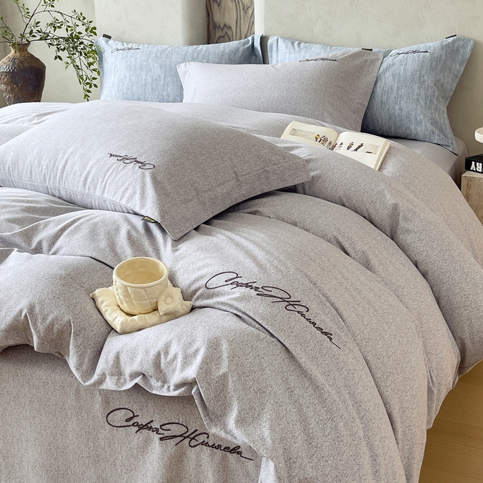 91家纺网 家纺一手货源 找家纺 春皖家纺 2025新款棉天丝纯色刺绣四件套单品系列-四件套 钛绮灰