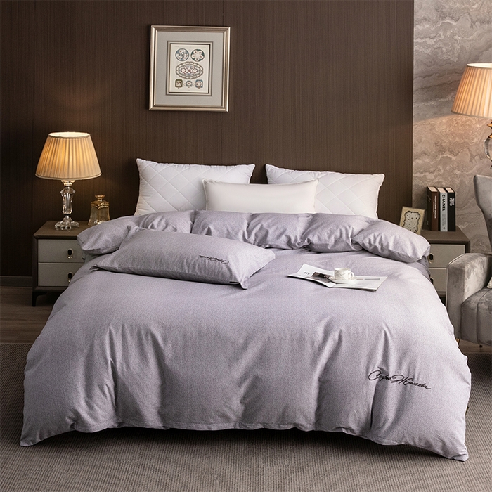 春皖家纺 2025新款棉天丝纯色刺绣四件套单品系列-单被套 钛绮灰