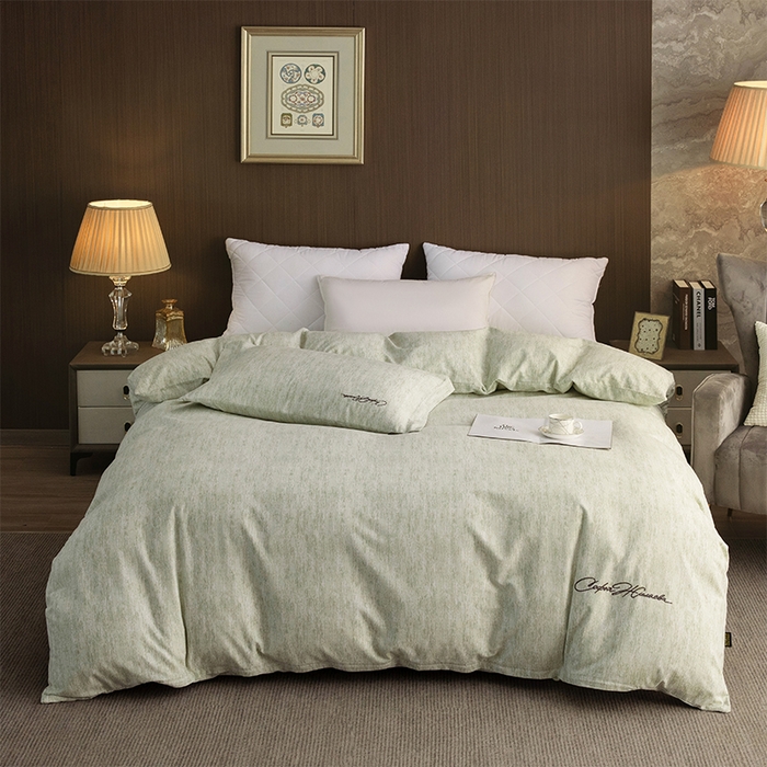 春皖家纺 2025新款棉天丝纯色刺绣四件套单品系列-单被套 苔绮绿