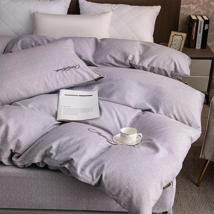 91家纺网 家纺一手货源 找家纺 春皖家纺 2025新款棉天丝纯色刺绣四件套单品系列-单被套 钛绮灰