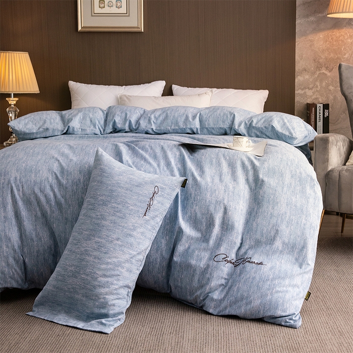 91家纺网 家纺一手货源 找家纺 春皖家纺 2025新款棉天丝纯色刺绣四件套单品系列-单被套 宝绮蓝