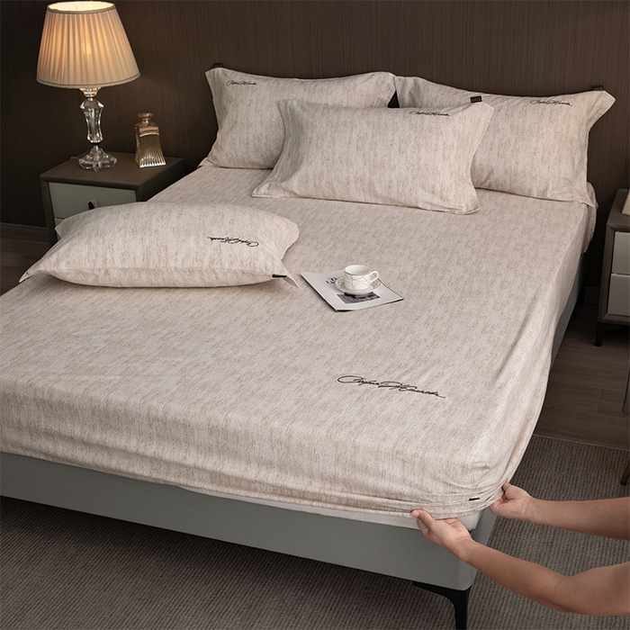 91家纺网 家纺一手货源 找家纺 春皖家纺 2025新款棉天丝纯色刺绣四件套单品系列-单床笠 亮绮黄