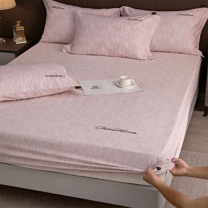 91家纺网 家纺一手货源 找家纺 春皖家纺 2025新款棉天丝纯色刺绣四件套单品系列-单床笠 樱绮丝