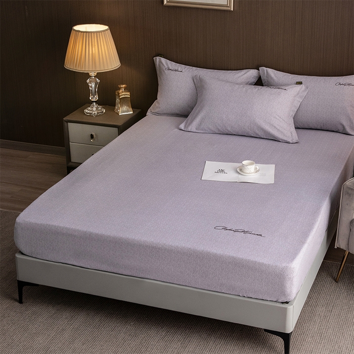 91家纺网 家纺一手货源 找家纺 春皖家纺 2025新款棉天丝纯色刺绣四件套单品系列-单床笠 钛绮灰