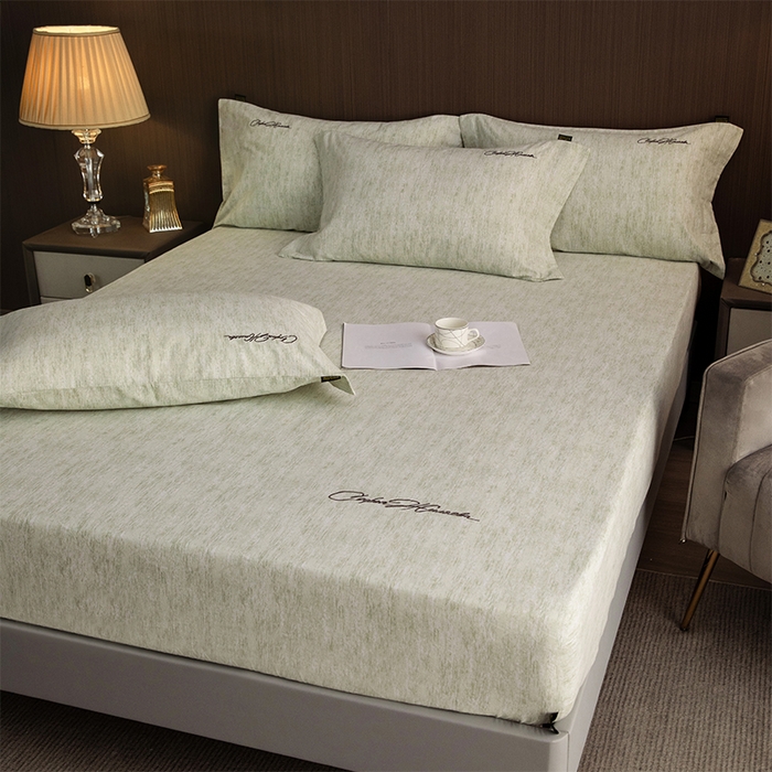 91家纺网 家纺一手货源 找家纺 春皖家纺 2025新款棉天丝纯色刺绣四件套单品系列-单床笠 苔绮绿