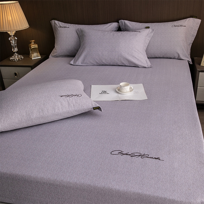 91家纺网 家纺一手货源 找家纺 春皖家纺 2025新款棉天丝纯色刺绣四件套单品系列-单床笠 钛绮灰