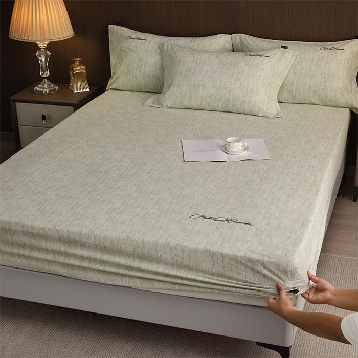 91家纺网 家纺一手货源 找家纺 春皖家纺 2025新款棉天丝纯色刺绣四件套单品系列-单床笠 苔绮绿