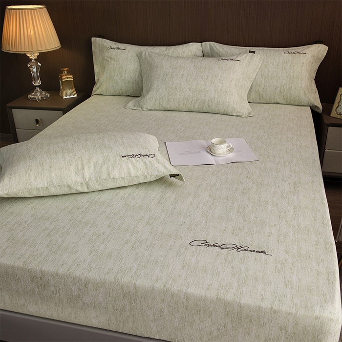 91家纺网 家纺一手货源 找家纺 春皖家纺 2025新款棉天丝纯色刺绣四件套单品系列-单床笠 苔绮绿