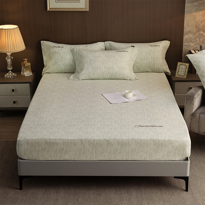 91家纺网 家纺一手货源 找家纺 春皖家纺 2025新款棉天丝纯色刺绣四件套单品系列-单床笠 苔绮绿