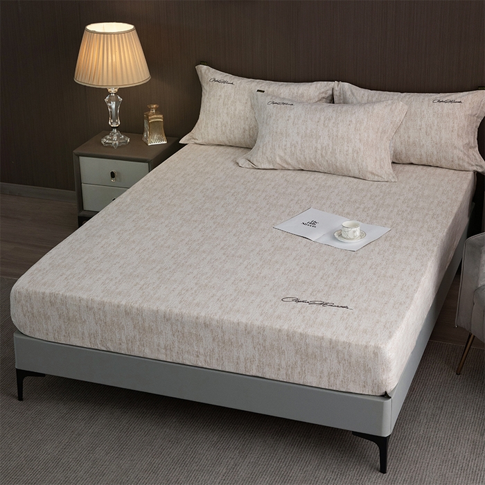 91家纺网 家纺一手货源 找家纺 春皖家纺 2025新款棉天丝纯色刺绣四件套单品系列-单床笠 亮绮黄