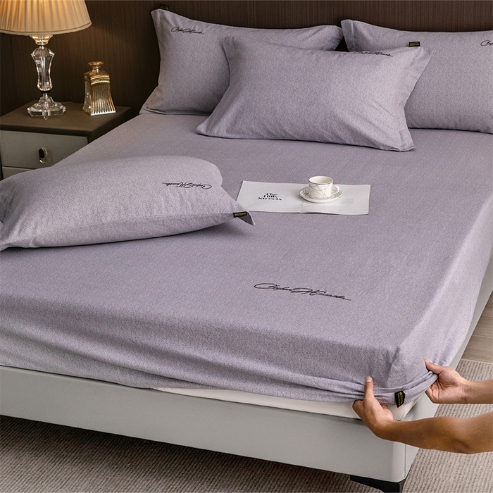 春皖家纺 2025新款棉天丝纯色刺绣四件套单品系列-单床笠 钛绮灰