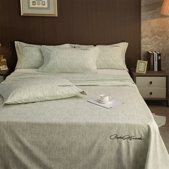 91家纺网 家纺一手货源 找家纺 春皖家纺 2025新款棉天丝纯色刺绣四件套单品系列-单床单 苔绮绿