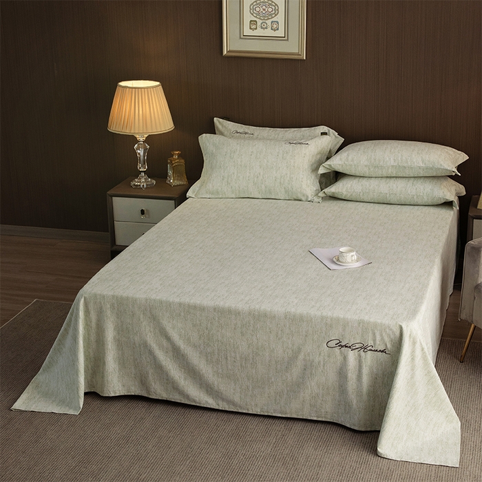 91家纺网 家纺一手货源 找家纺 春皖家纺 2025新款棉天丝纯色刺绣四件套单品系列-单床单 苔绮绿