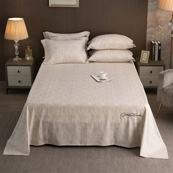 春皖家纺 2025新款棉天丝纯色刺绣四件套单品系列-单床单 亮绮黄