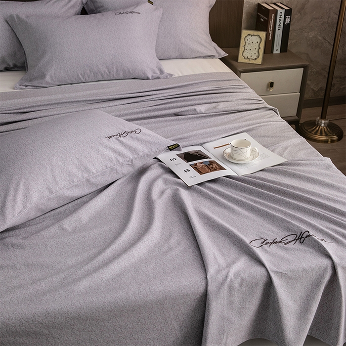 91家纺网 家纺一手货源 找家纺 春皖家纺 2025新款棉天丝纯色刺绣四件套单品系列-单床单 钛绮灰