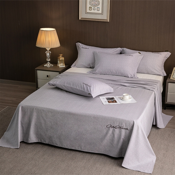 91家纺网 家纺一手货源 找家纺 春皖家纺 2025新款棉天丝纯色刺绣四件套单品系列-单床单 钛绮灰