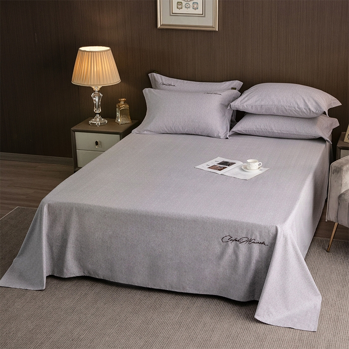 91家纺网 家纺一手货源 找家纺 春皖家纺 2025新款棉天丝纯色刺绣四件套单品系列-单床单 钛绮灰